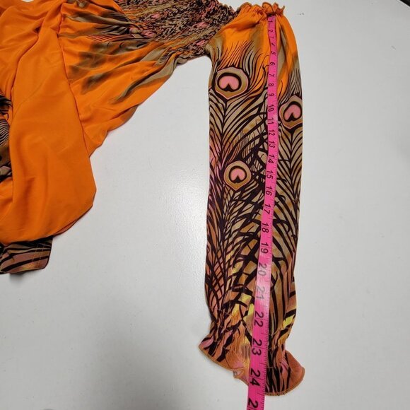 Long Sleeve Maxi Dress Peacok Motif Long Dress - One Size Fits Most- NEW ! - Picture 11 of 11